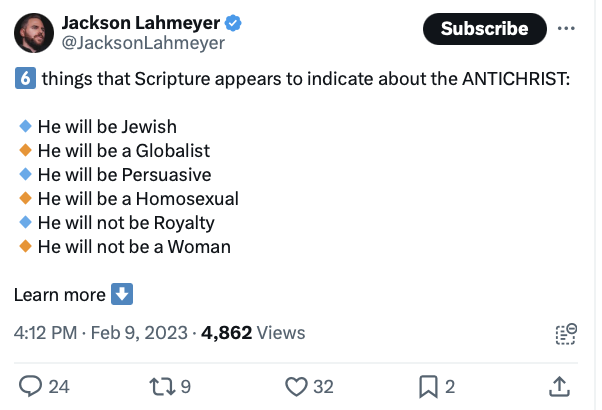 Jackson Lahmeyer jewish antichrist