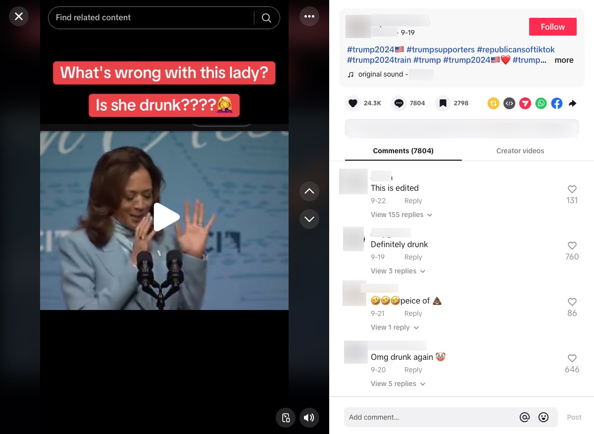 tiktok video claiming harris is drunk