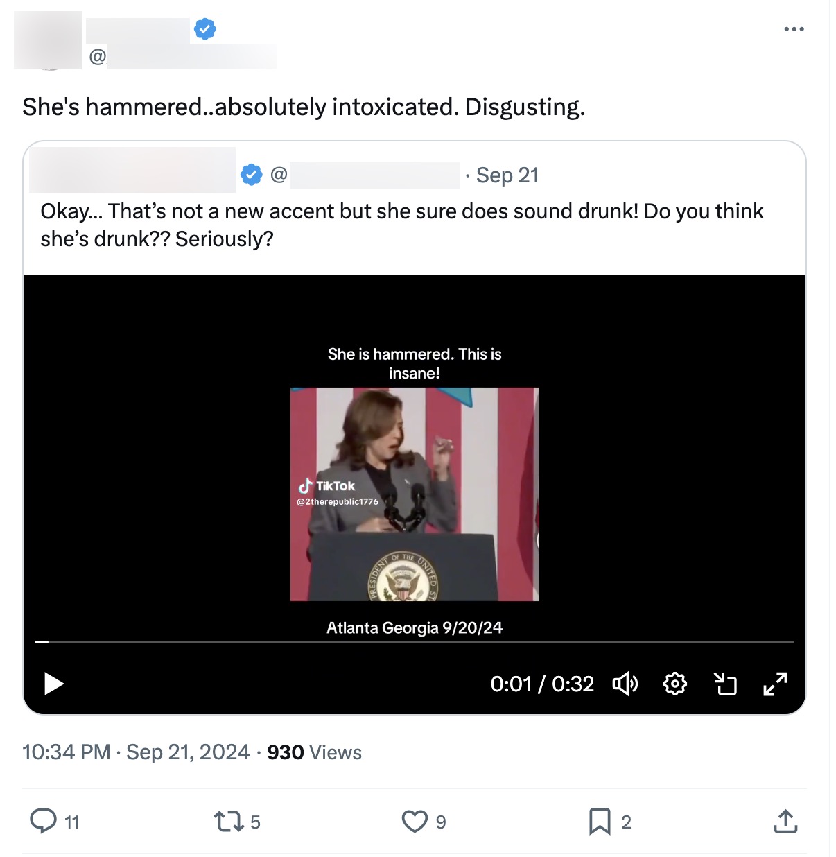 X post claiming harris is drunk_20240921_2