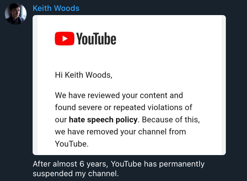Keith Woods YouTube ban