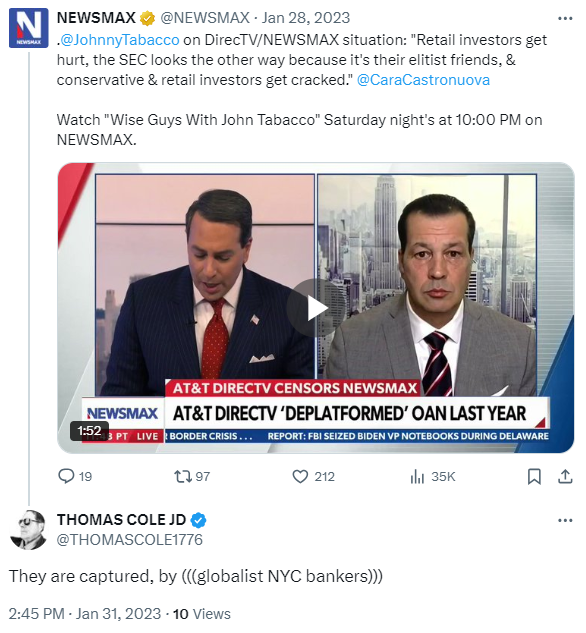 Thomas Cole antisemitic post