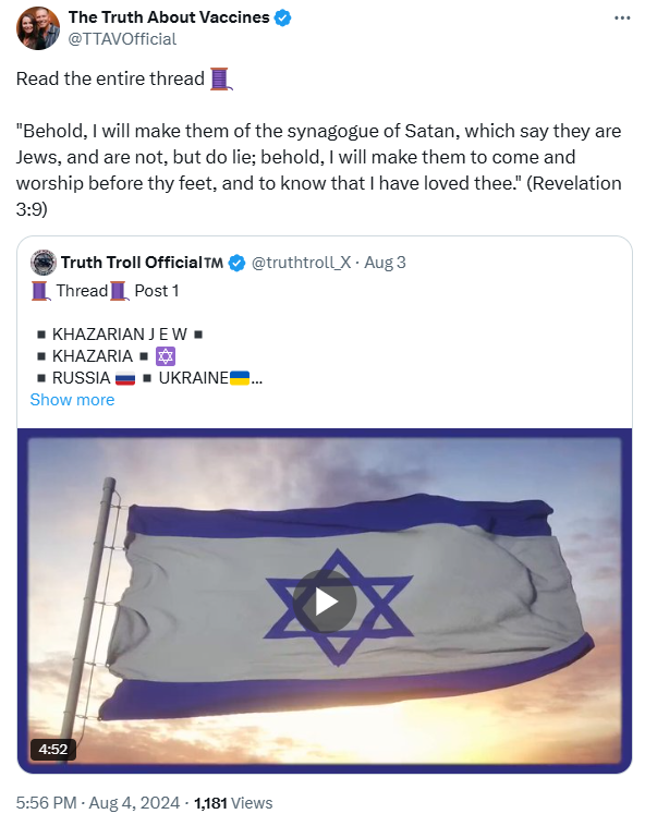 The Bollingers promote antisemitic thread