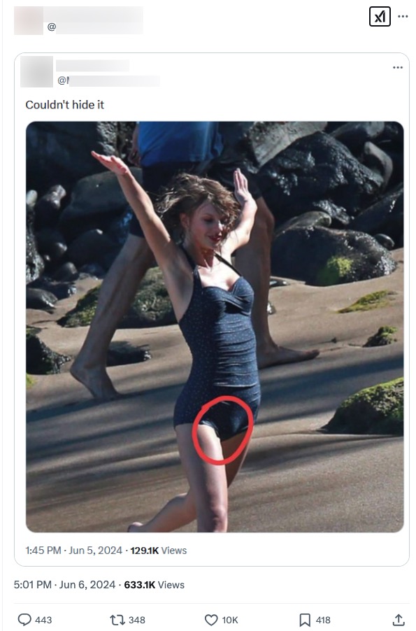 image of social media post pushing conspiracy theory that Taylor Swift is trans