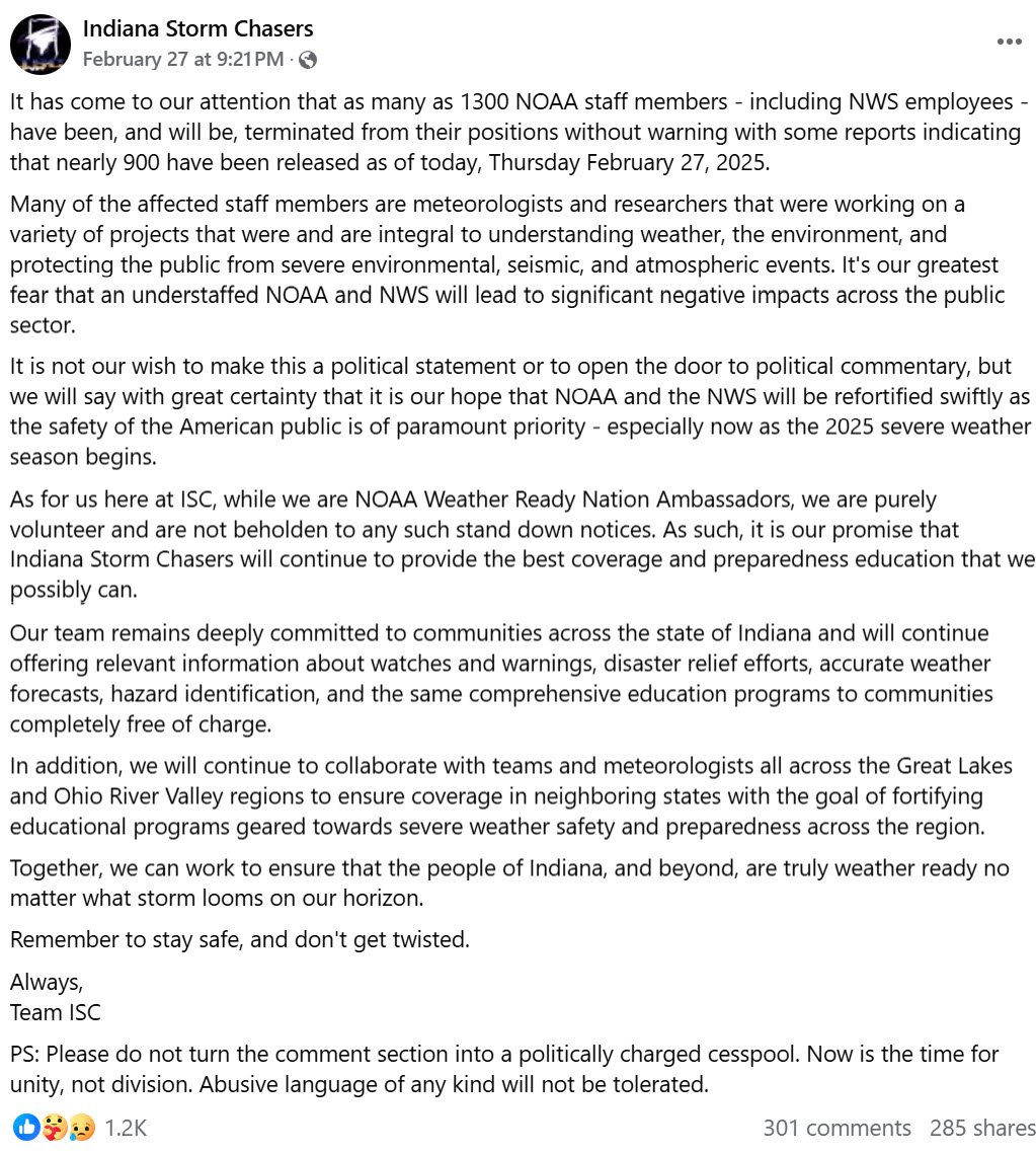 Indiana storm chaser says that NOAA is "paramount"