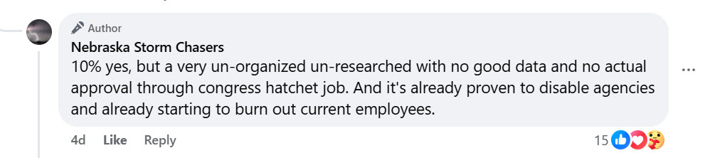 Chad Alcares of Nebraska Storm Chasers calls NOAA layoffs "hatchet job"