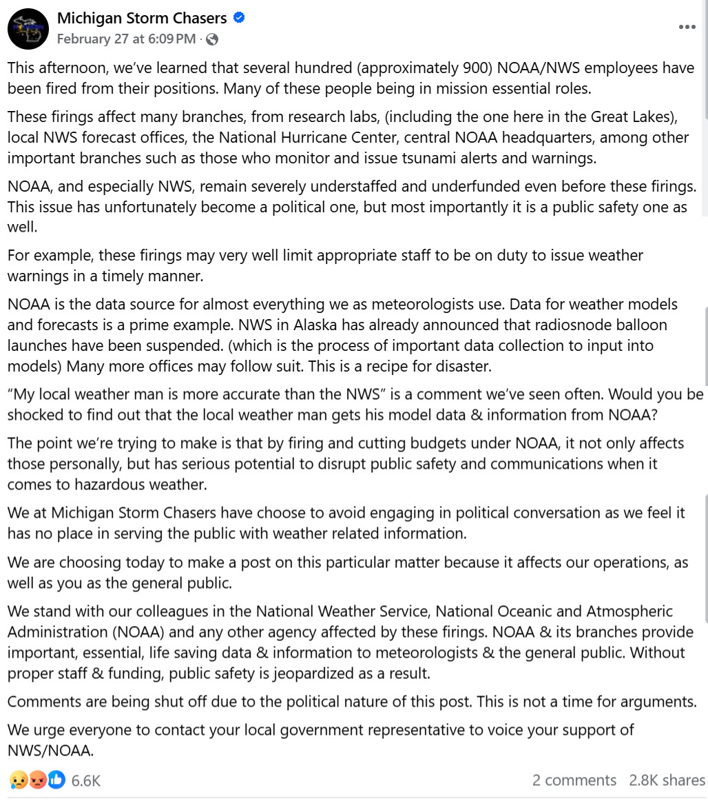 Michigan Storm chasers FB post 