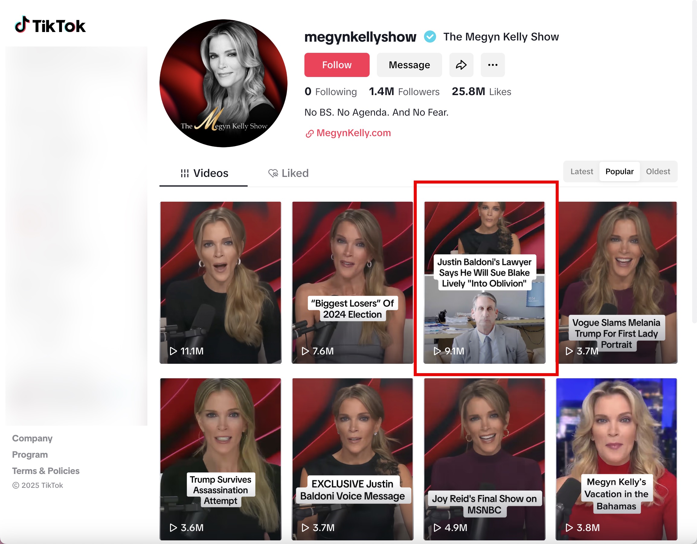 Megyn Kelly Show_most popular tiktoks_as of 20250317