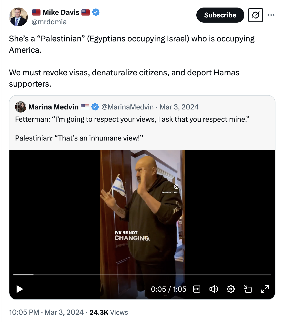 She’s a “Palestinian” (Egyptians occupying Israel) who is occupying America.  We must revoke visas, denaturalize citizens, and deport Hamas supporters.