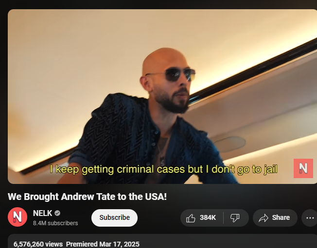 Andrew Tate: "I keep getting criminal cases but I don't go to jail" Nelk, 6,576,260 views
