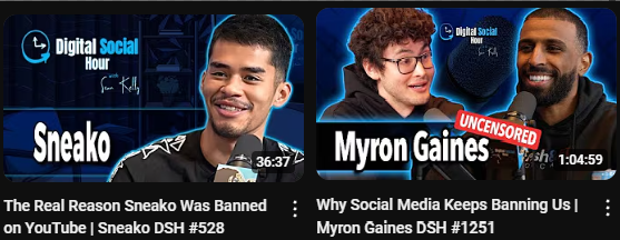 YouTube previews for Digital Social Hour with Sneako and Myron Gaines
