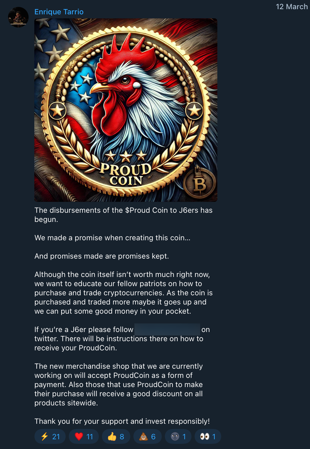 Tarrio coin post