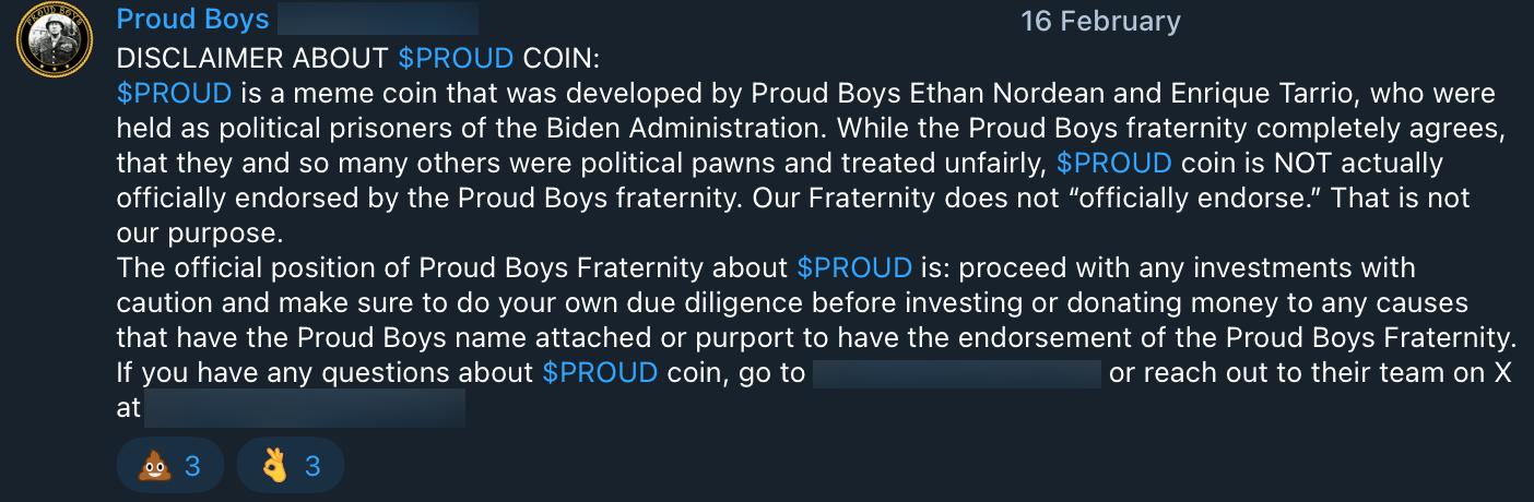 Proud Boys coin post