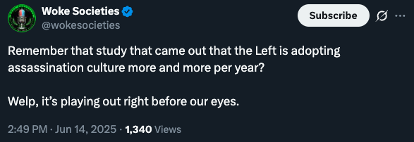 Remember that study that came out that the Left is adopting assassination culture more and more per year?  Welp, it’s playing out right before our eyes.