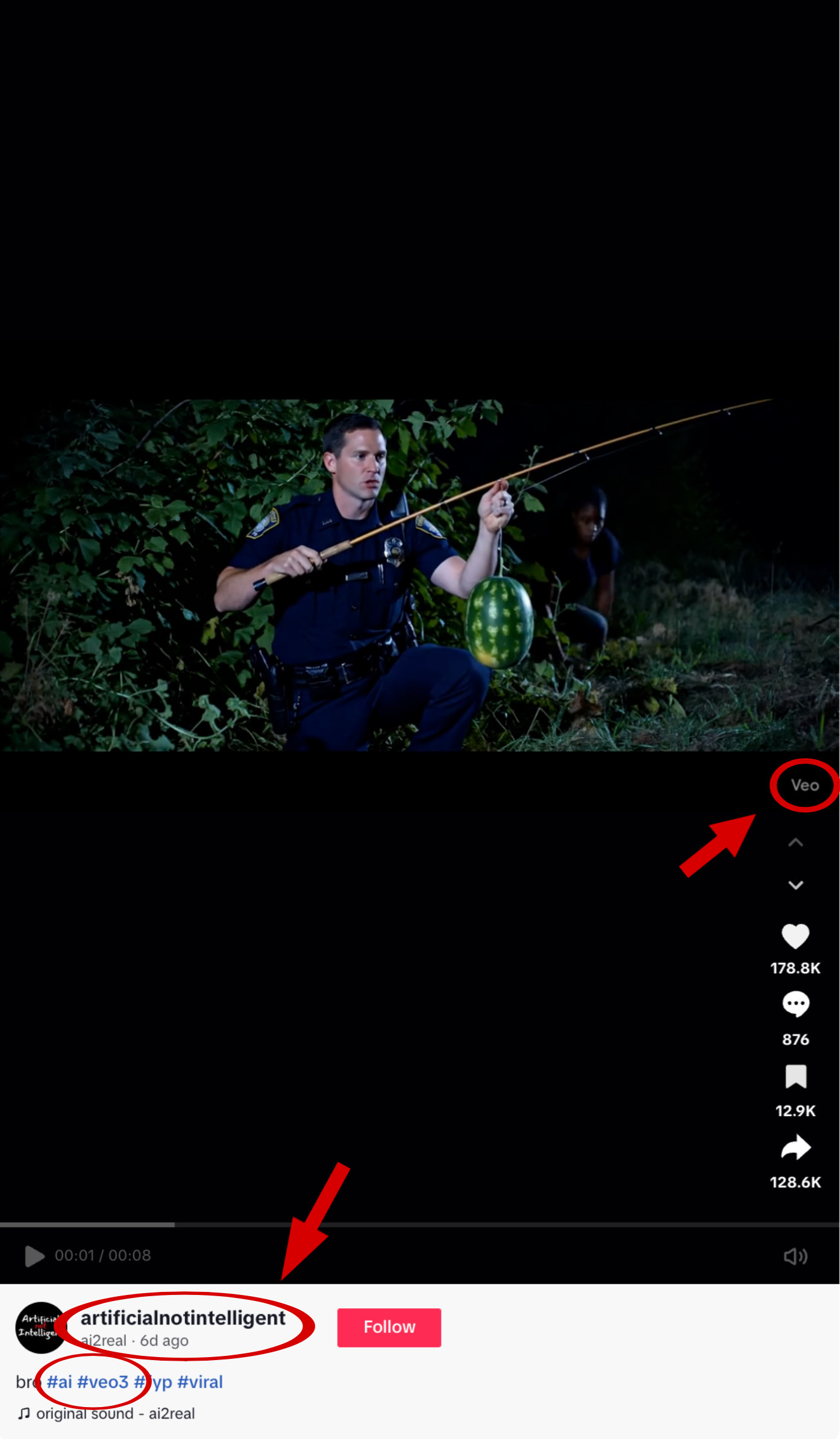 Veo watermark in corner, AI related username, AI and Veo 3 hashtags indicate that this video was AI generated using Veo 3 