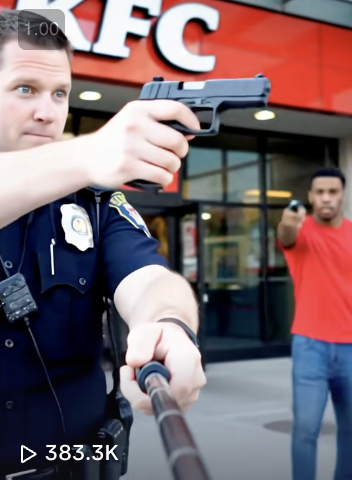 police officer outside of a KFC who says he is “spawn camping these motherfuckers”
