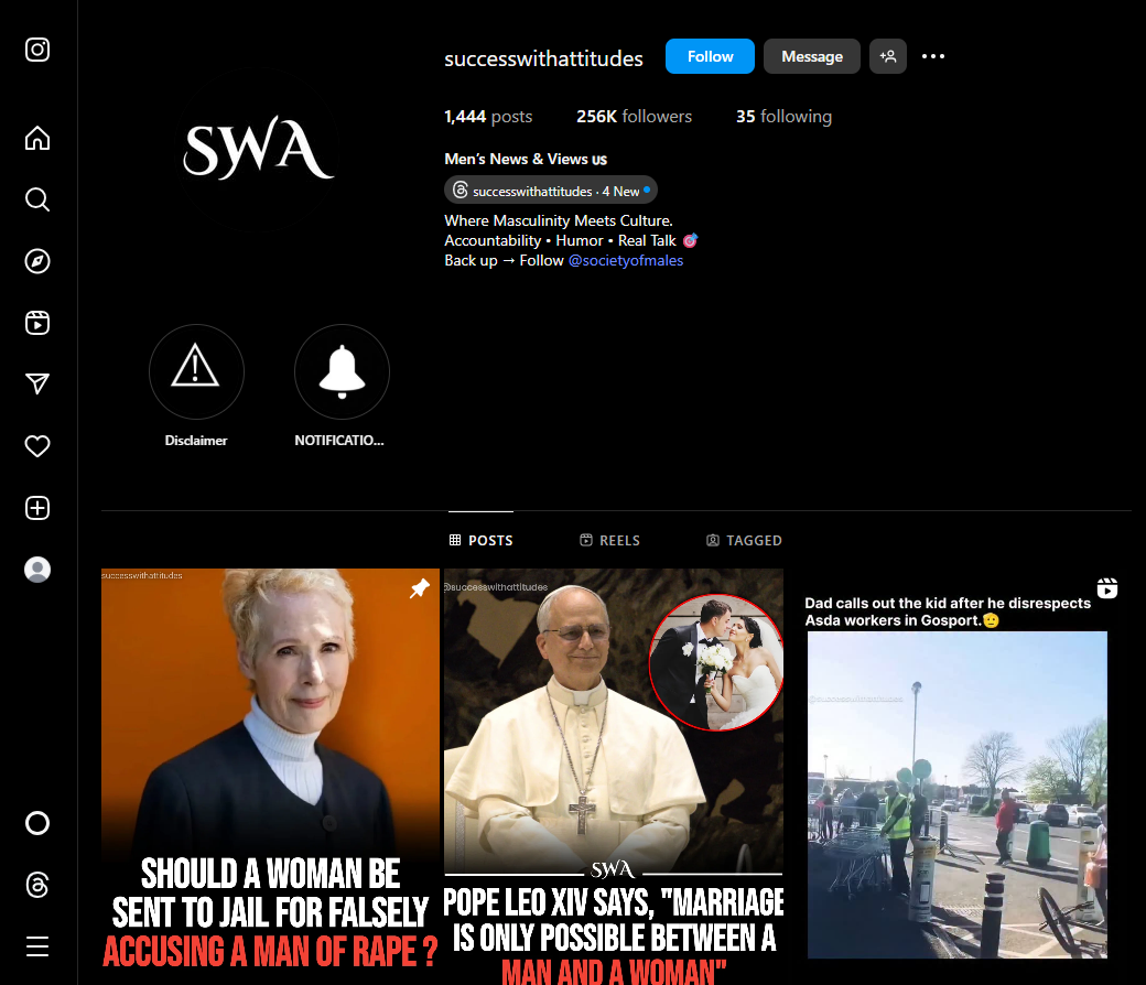 Screenshot of the account, successwithattitudes with 256,000 followers