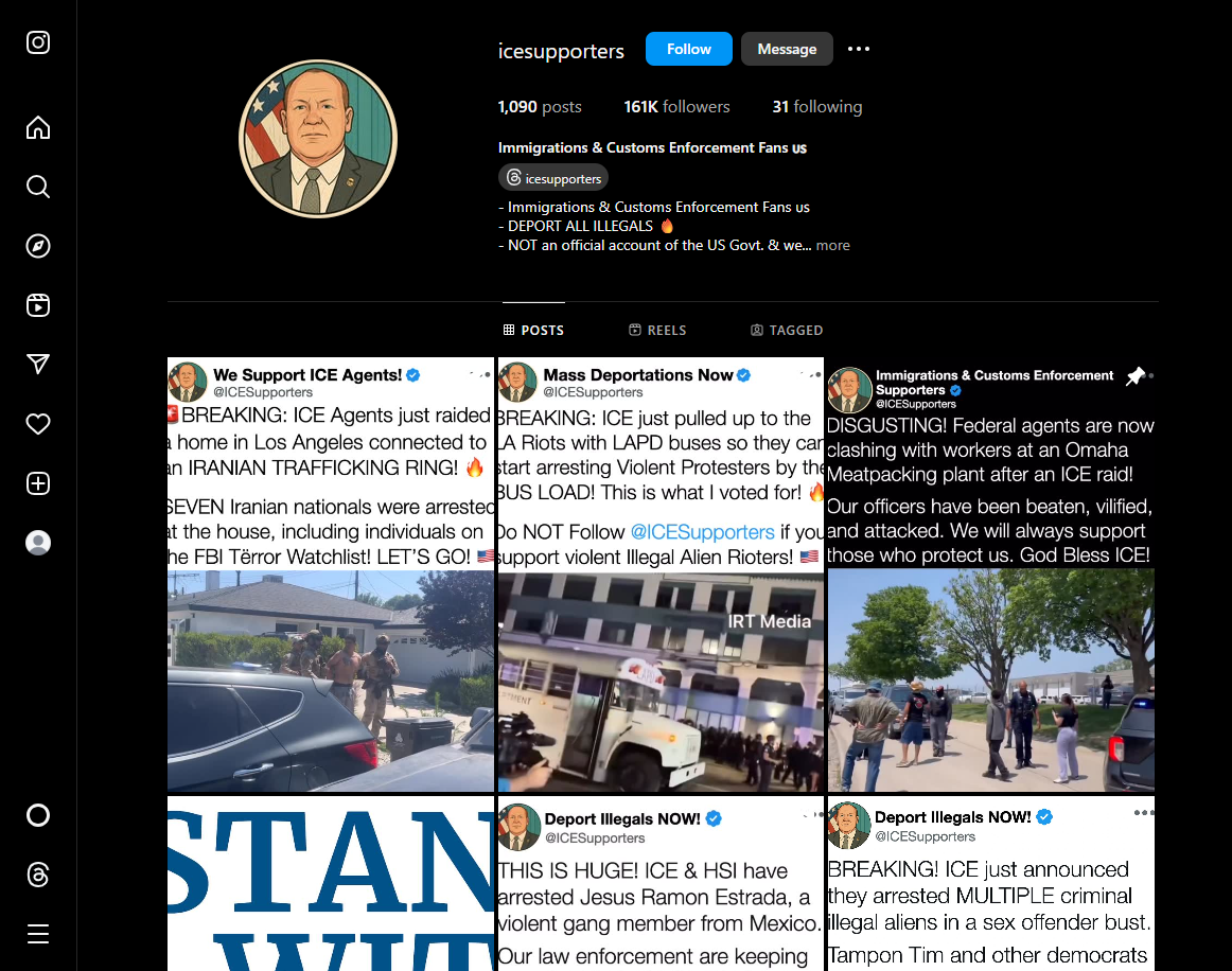 Screenshot of an instagram account titled Icesupporters