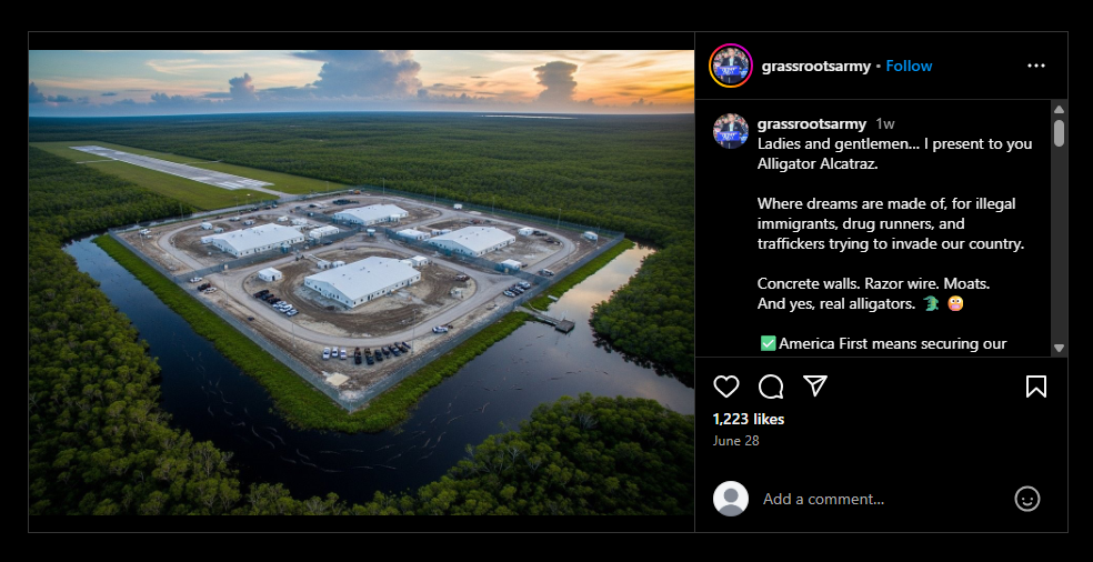 Instagram post of an AI image of the detention facility of a moat