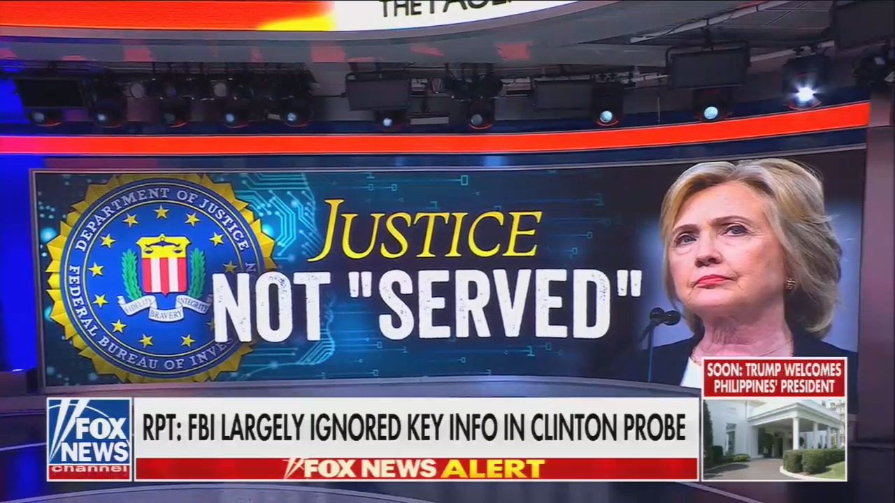 "Justice Not Served" graphic with an image of Hillary Clinton 