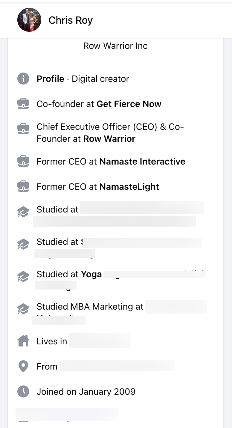Roy's public Facebook employment history