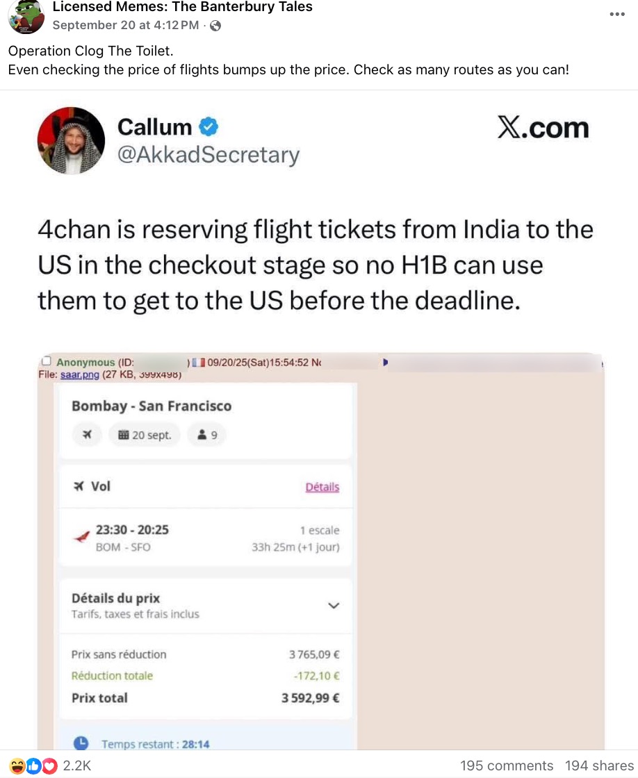 Facebook 4chan campaign H1B