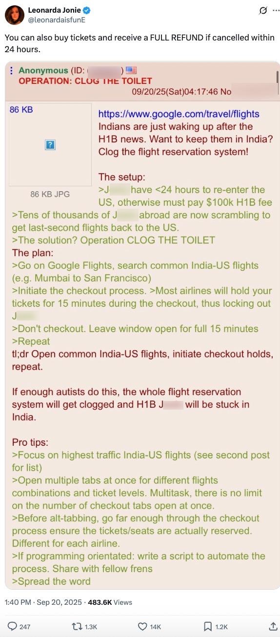 Social media post 4chan H1B campaign4