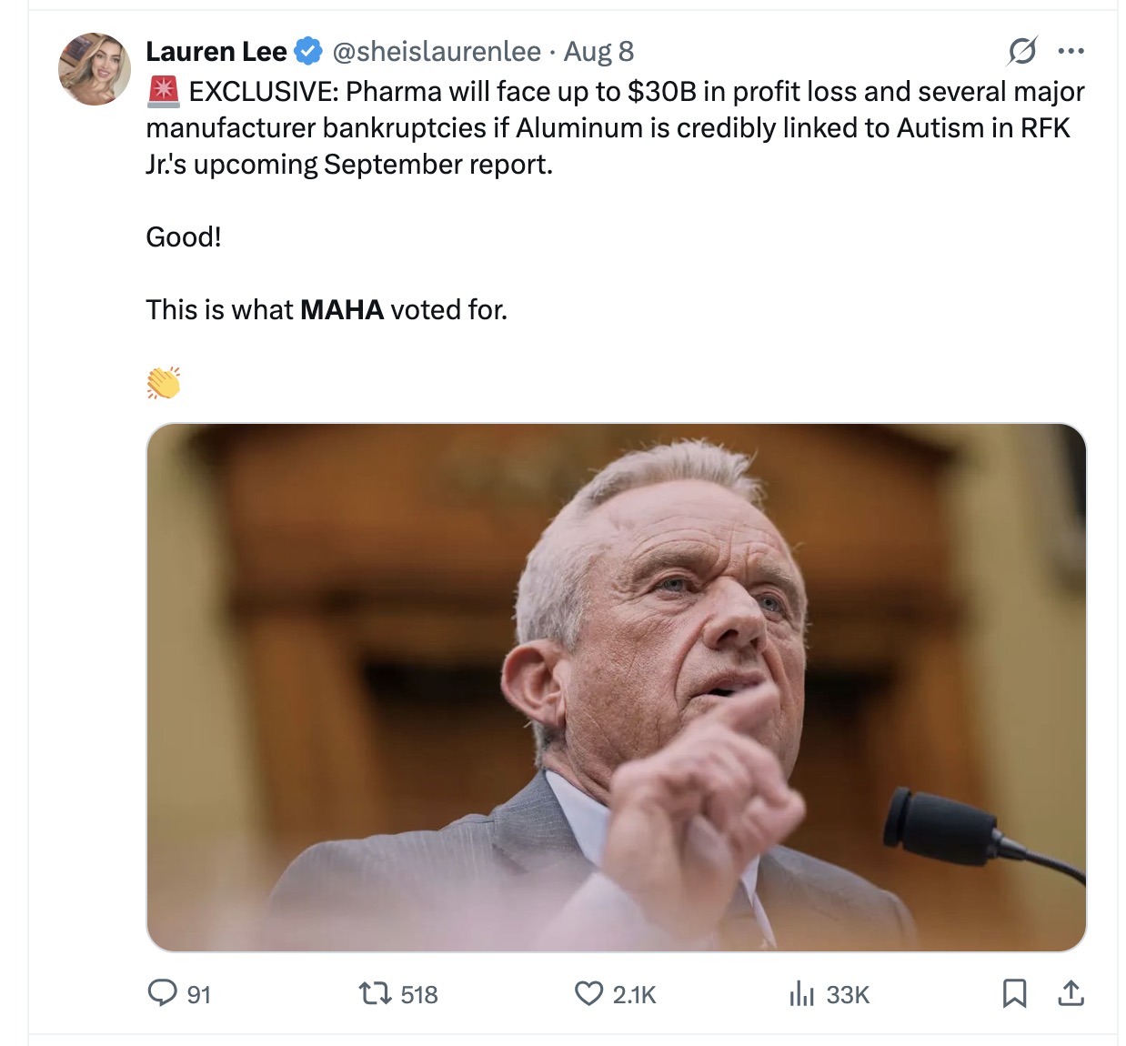 Social media post from Lauren Lee about MAHA