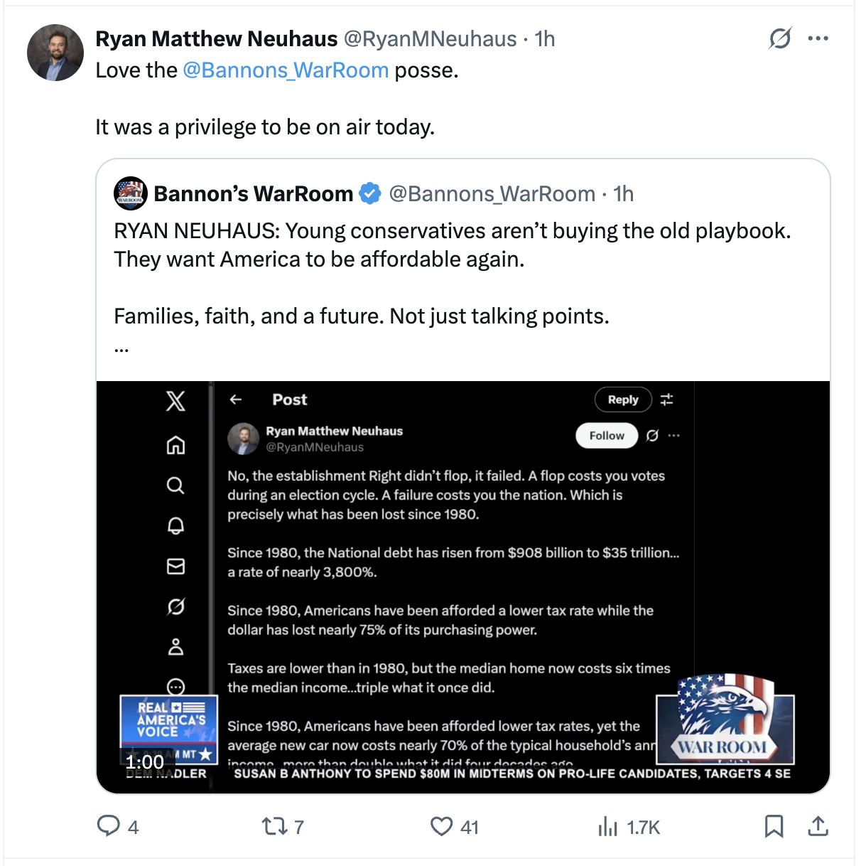 Love the  @Bannons_WarRoom  posse.   It was a privilege to be on air today.