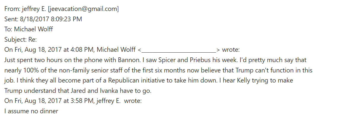 email exchange between Michael Wolff and Jeffrey Epstein