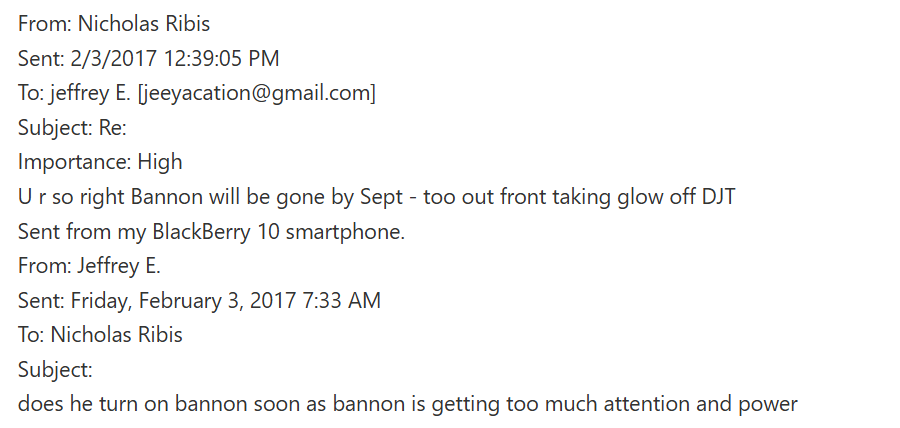 email exchange between Nicholas Ribis and Jeffrey Epstein