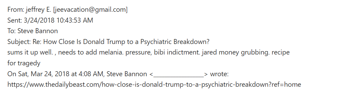 email exchange between Steve Bannon and Jeffrey Epstein