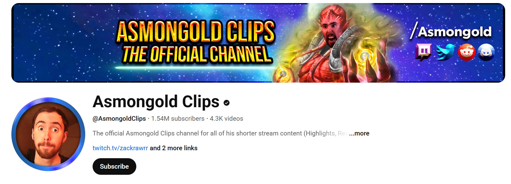 Asmongold Clips YouTube page