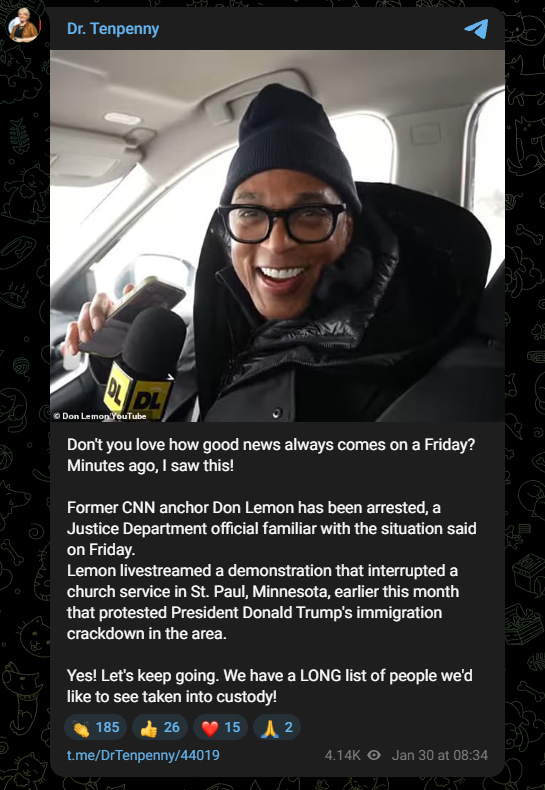 Telegram post from Sherri Tenpenny's account