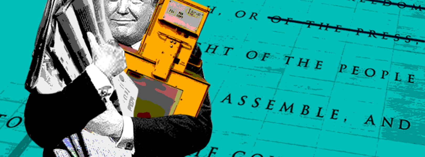 Trump with newspapers