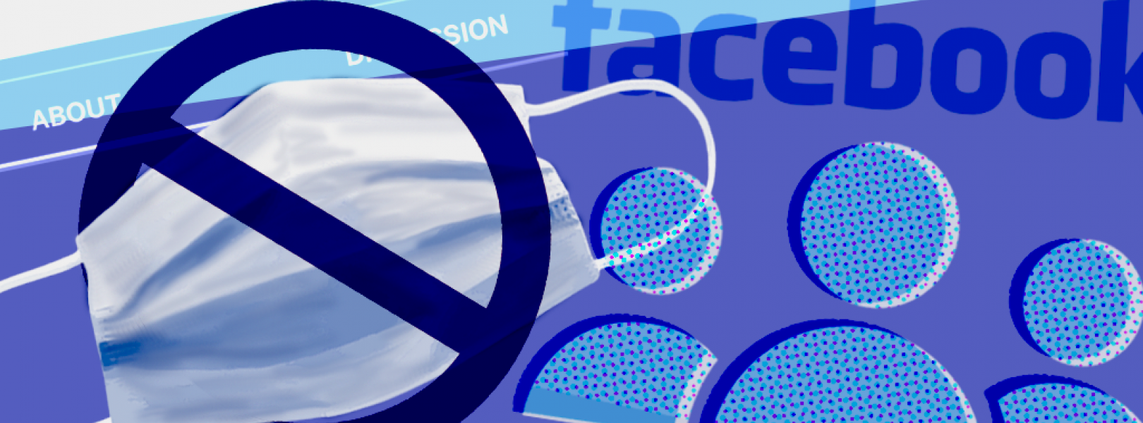 Image crossing out masks and showing Facebook group logos