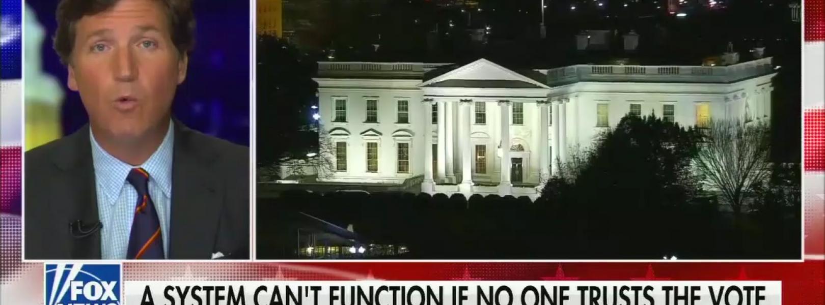 chyron reads, "A SYSTEM CAN'T FUNCTION IF NO ONE TRUSTS THE VOTE"