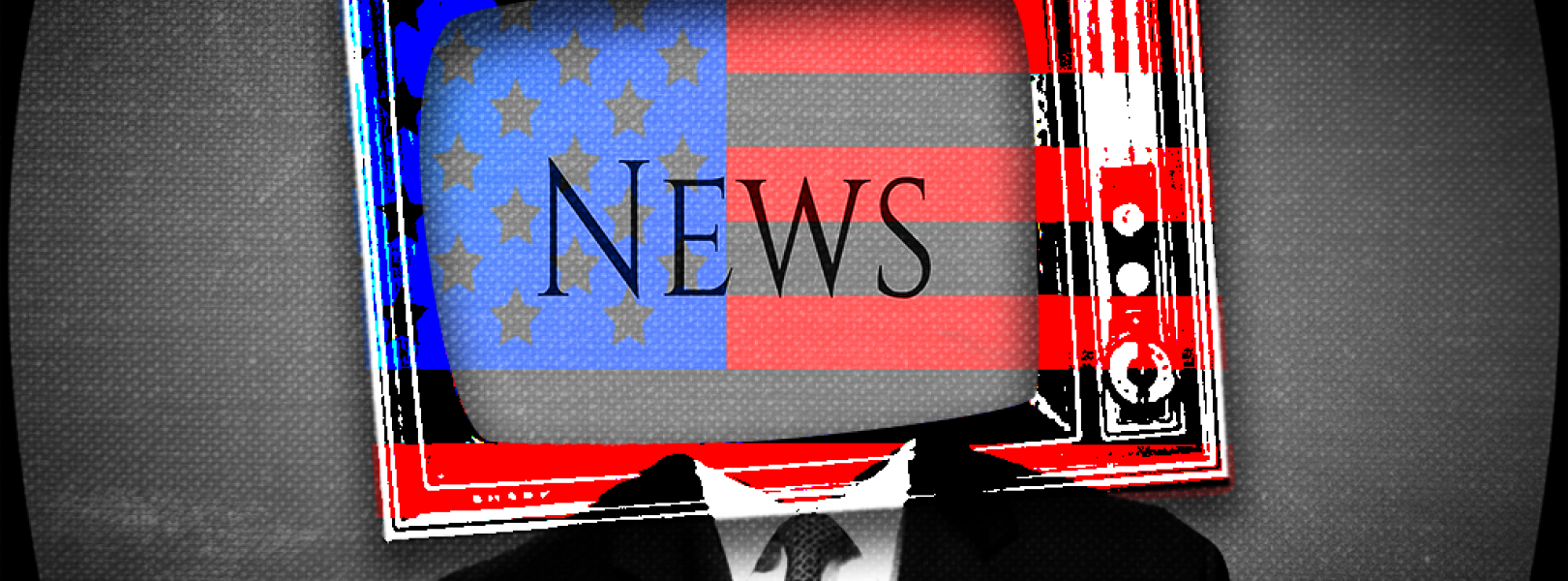 A body with a TV for a head and an American flag overlay. The TV says "News."