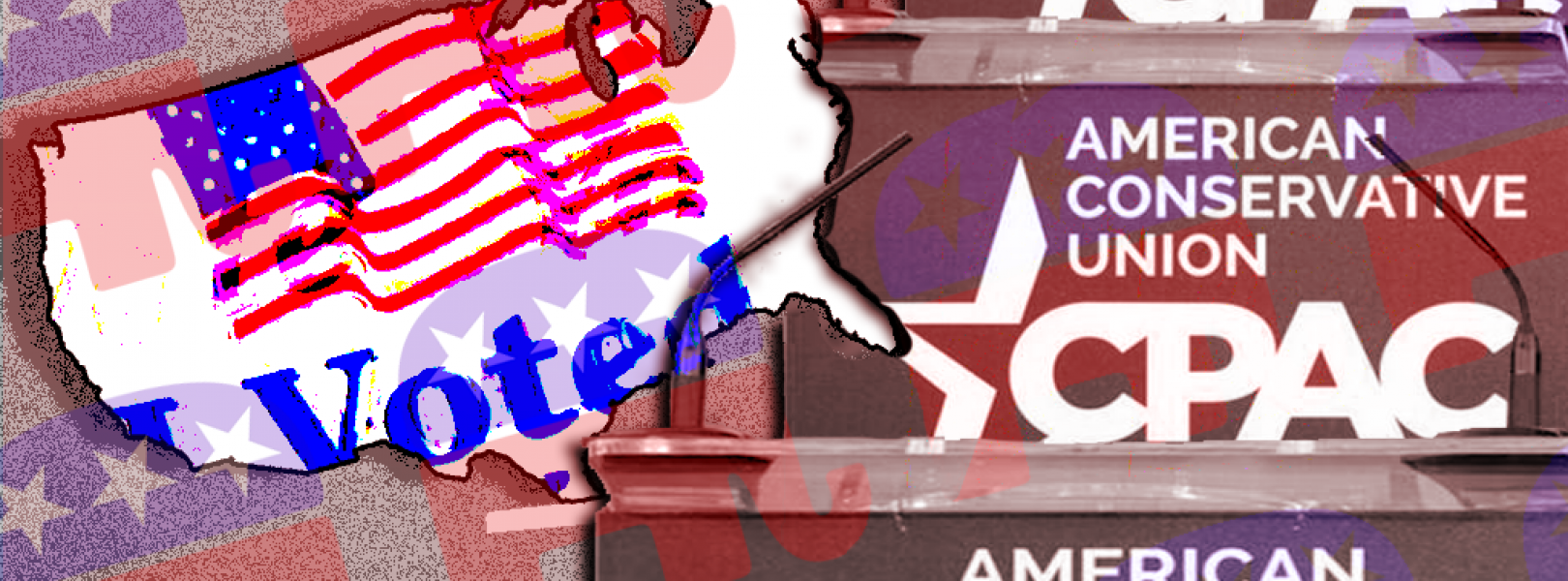 The CPAC logo, the Republican Party logo, and an "I voted" sticker