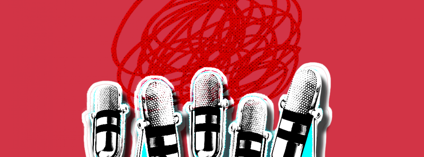 Microphones on a red baackground