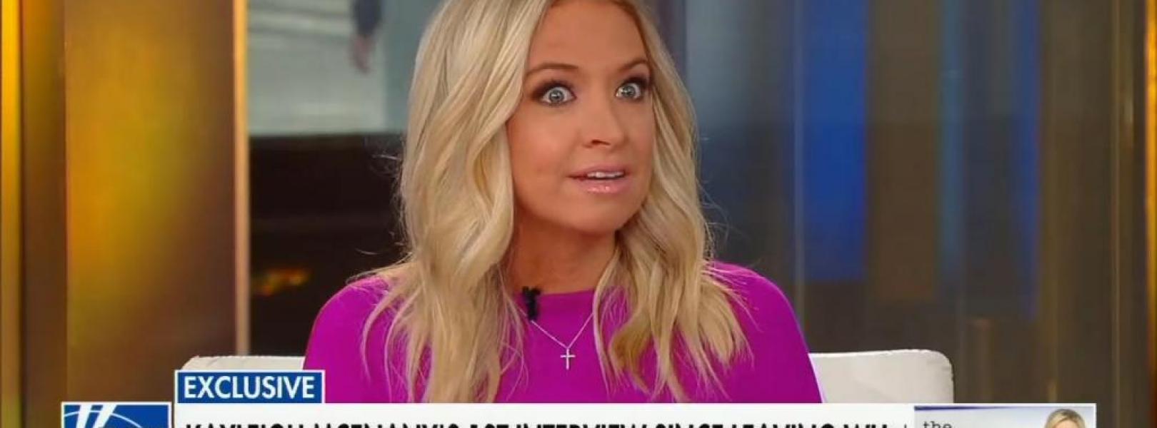 Former Trump official Kayleigh McEnany appearing on Fox News. Chyron reads "Kayleigh McEnany's 1st Interview Since Leaving WH"