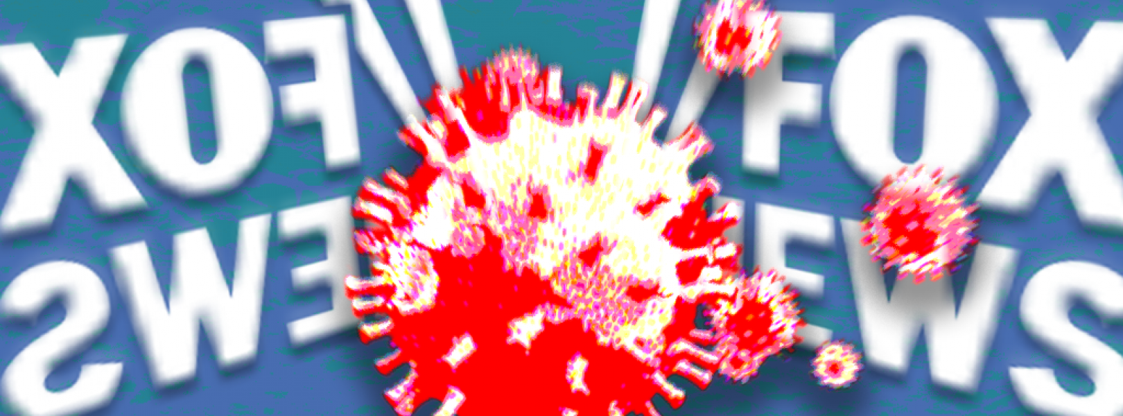 Fox News logo mirrored around a coronavirus molecule 