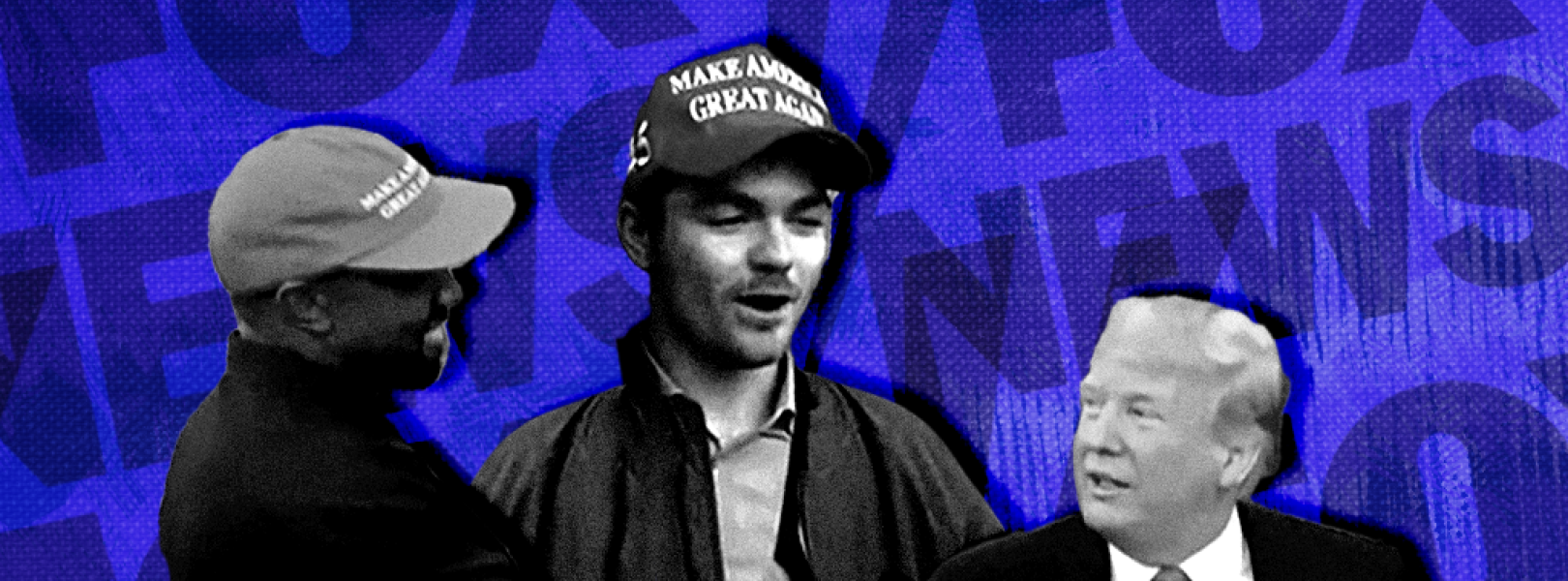 Fuentes, Trump, and Ye in front of a blue Fox News logo