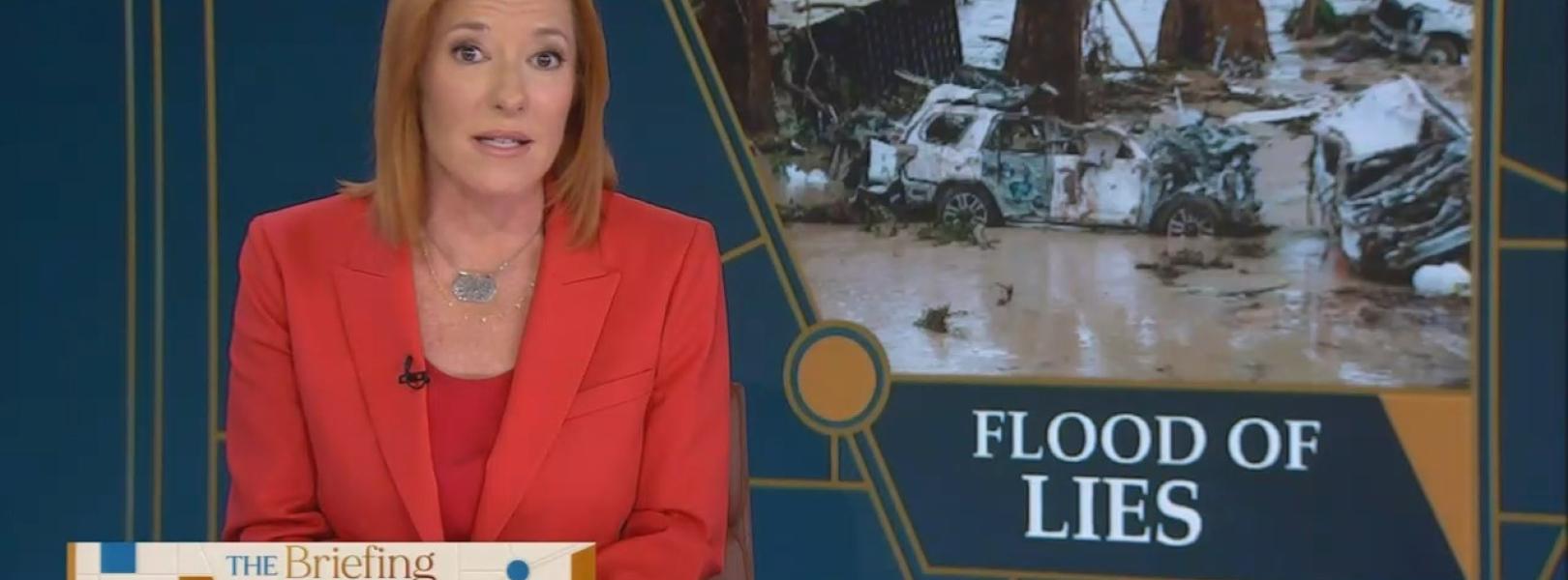 Jen Psaki with chyron "flood of lies"