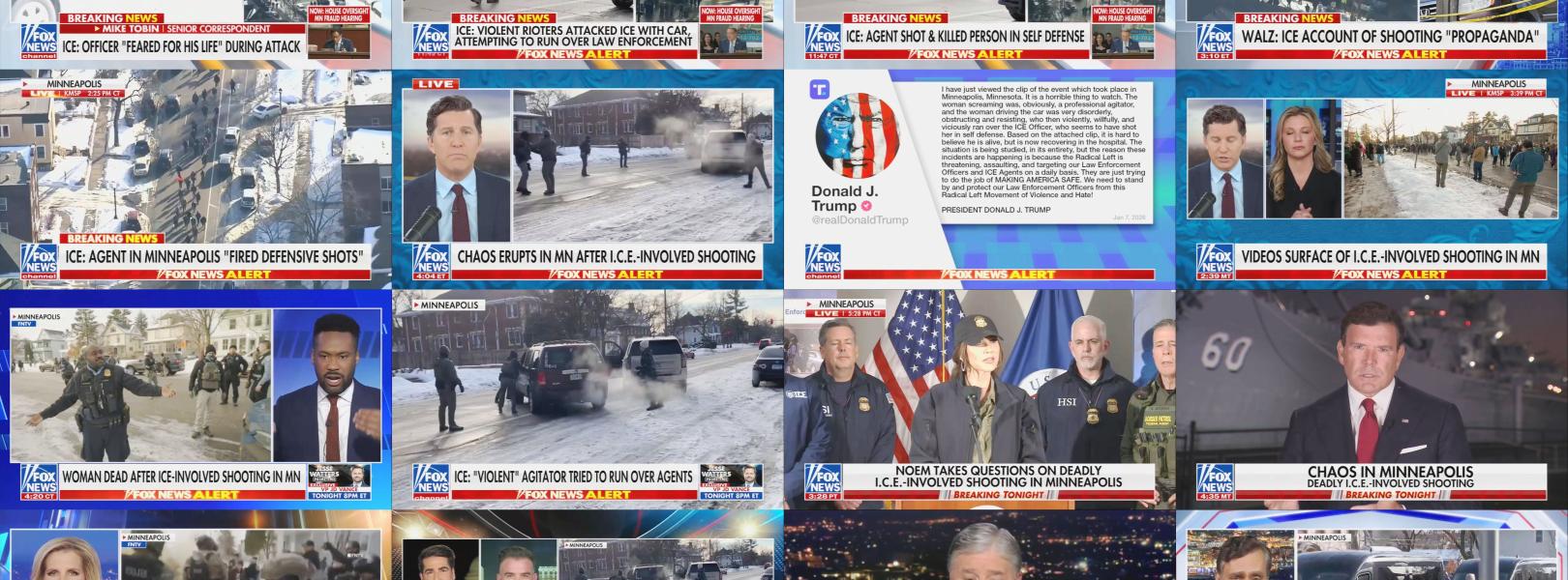 Fox News screenshots of 1/7/26 ICE shooting in MPLS