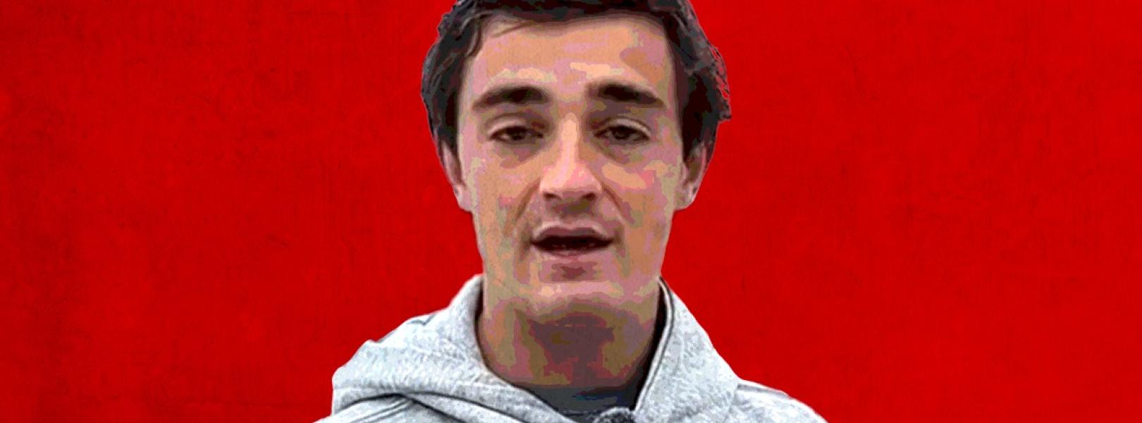 Nick Shirley on a red background