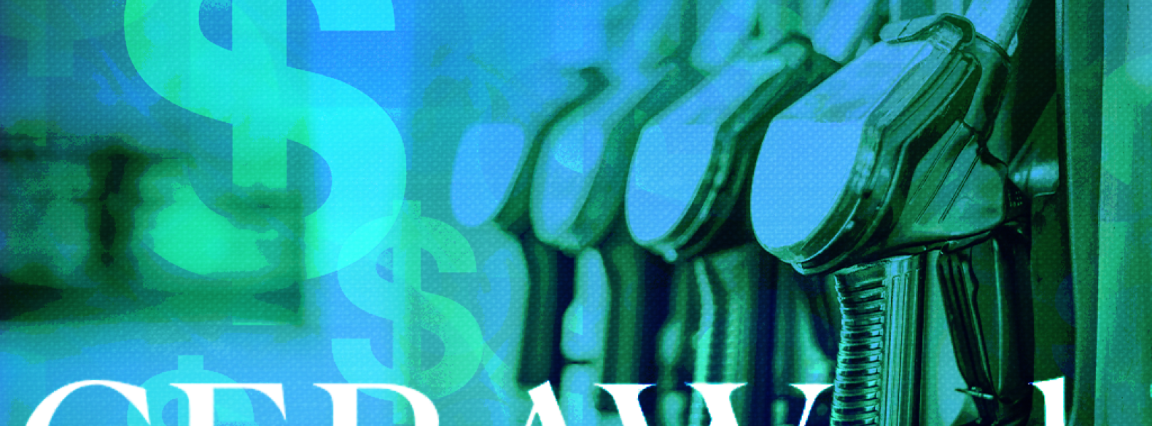 Gas station with money signs 