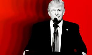 Donald Trump with a red background