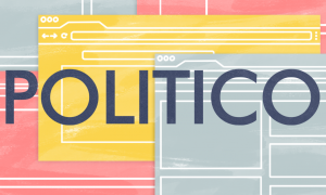 image of politico's logo with stylized internet windows in the background