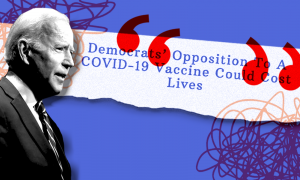 Joe Biden with a headline from The Federalist in the background