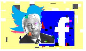 Donald Trump and logos for Facebook and Twitter